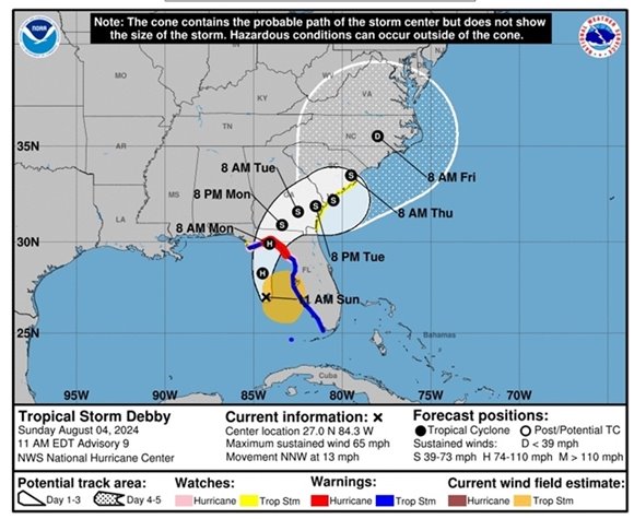 Tropical Storm Debby Map