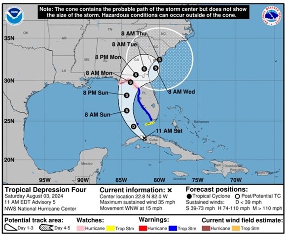 AL 97 NOW Tropical Depression Four Storm Map